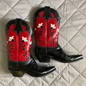 Lucchese Red and Black Floral Heeled Boots